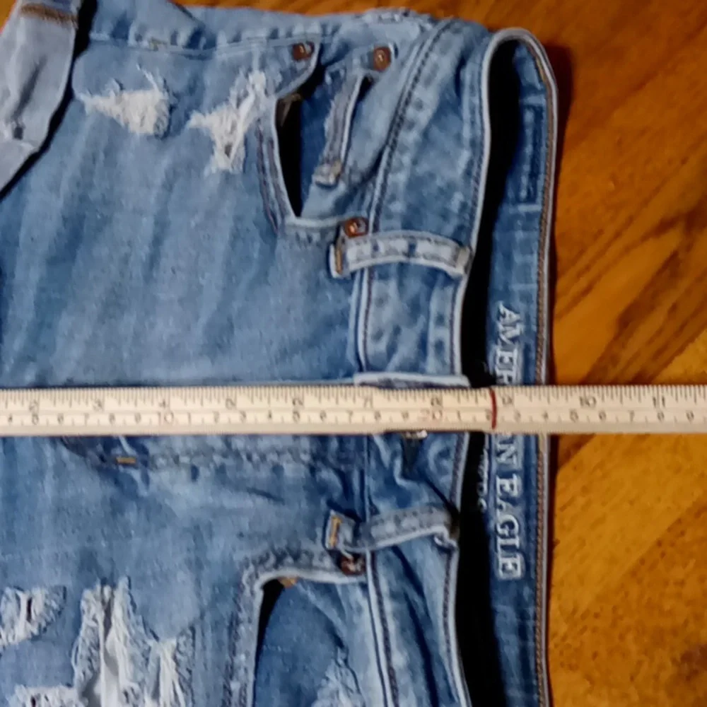 AMERICAN EAGLE JEAN SHORTS WOMENS 4 BLUE Preowned Super Stretch Denim Distressed